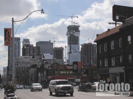 Four Seasons tower viewed from Yonge Street near Roxborough Street