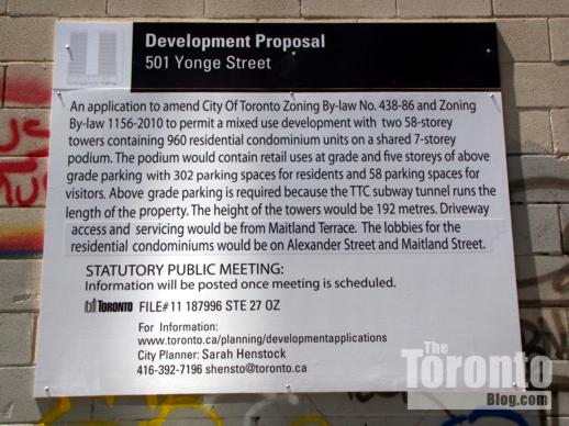 501 Yonge Street condo development proposal sign