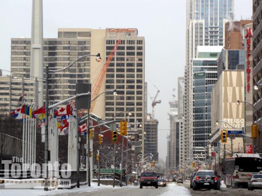 Construction cranes on Bay Street Toronto