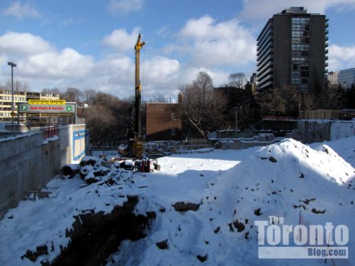 Milan condo tower excavation after a snowfall