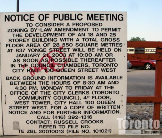 Condo development proposal sign on Church Street