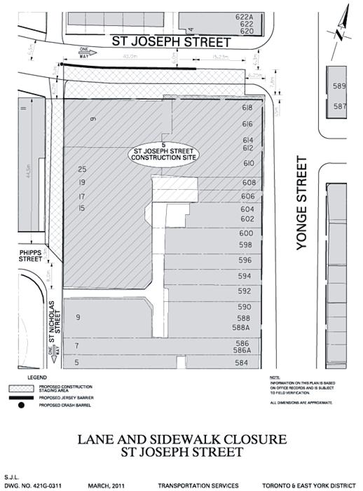 Street closure diagram for FIVE Condos construction site