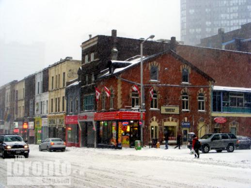 The corner of Yonge and St Joseph Streets on December 19 2008
