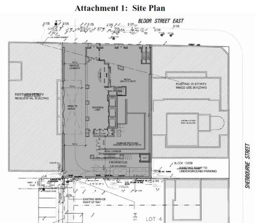 site plan illustration for proposed 395-403 Bloor Street East condo tower