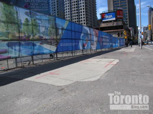 Old sidewalk on Bloor Street outside the One Bloor condo tower future building location