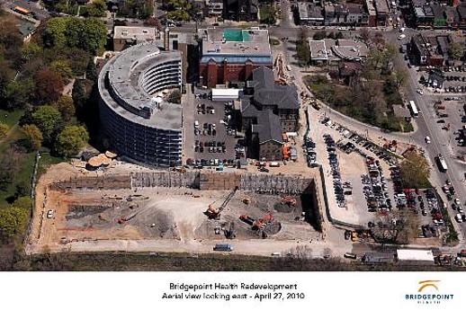 Aerial view of Bridgepoint hospital construction on April 27 2010