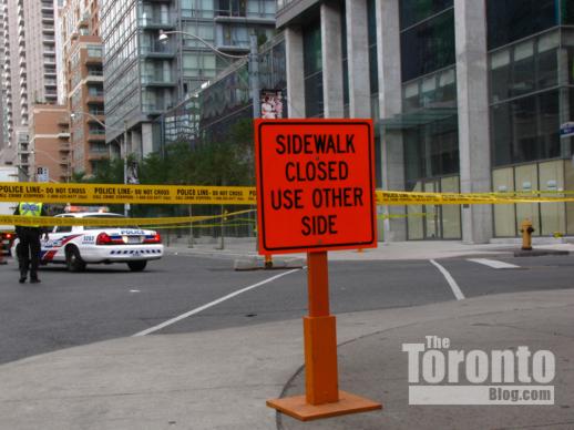 sidewalk closure at Bay and Grenville Streets