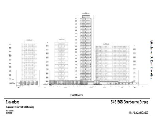illustration of east elevation for 545-565 Sherbourne Street