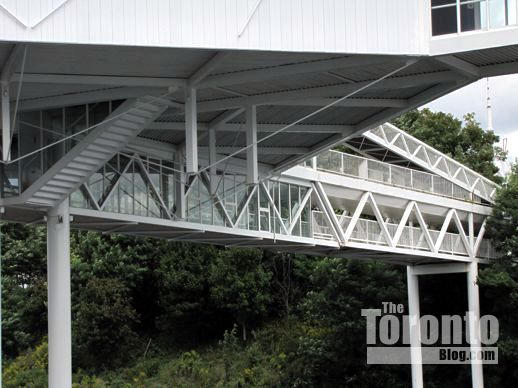 walkways under a pavilion at Ontario Place 