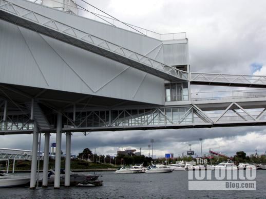 Walkways leading from an Ontario Place pavilion