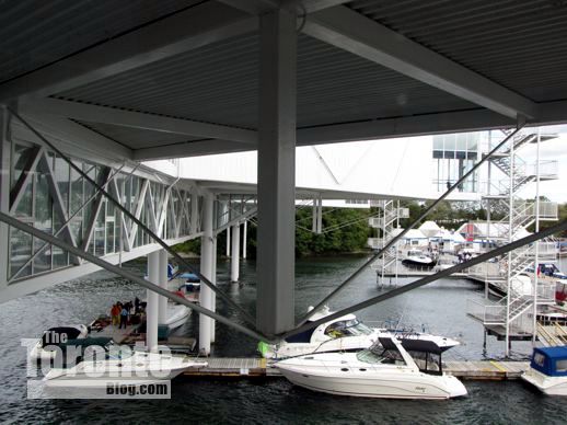 Boats under a pavilion at Ontario Place