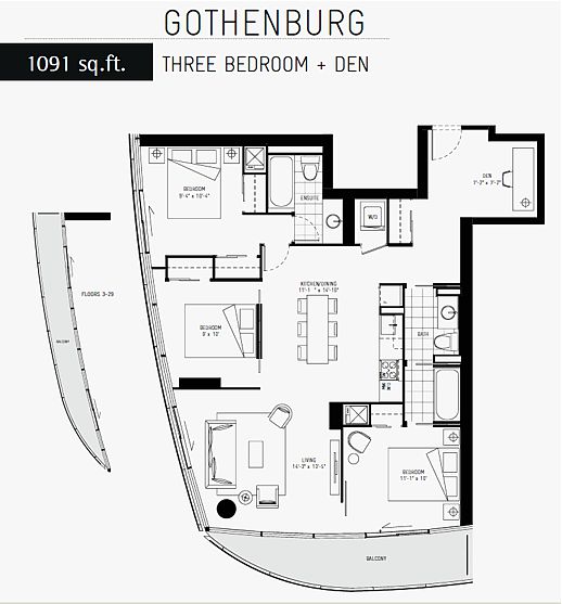 ICE 1 condominium tower Gothenburg suite layout