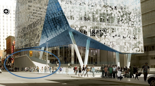 An architectural rendering of the Ryerson University Student Learning Centre now under construction at Yonge & Gould Streets