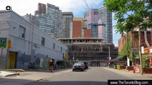 Construction of FIVE Condos as seen from the east along Dundonald Street