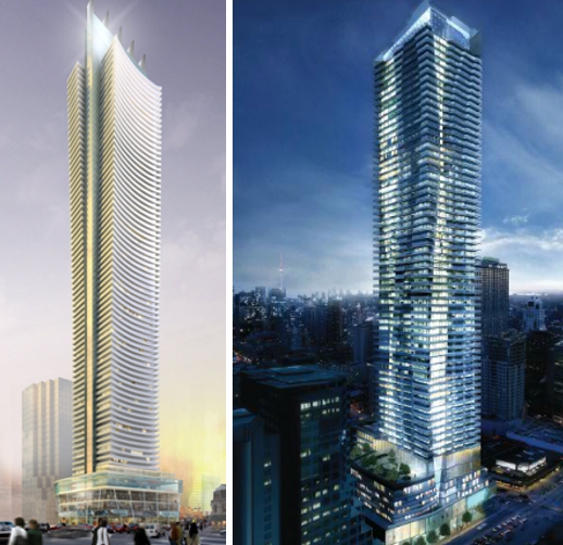 Designs for the two towers proposed for 1 Bloor East Toronto