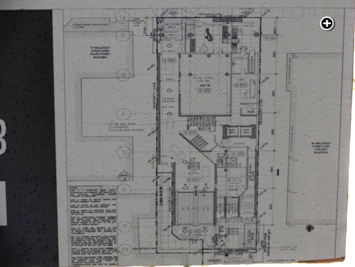 An architectural diagram showing the ground floor of the tower proposed for 81 Wellesley Street East