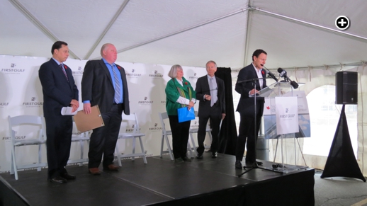 Ontario Cabinet Minister Brad Duguid, Mayor Rob Ford, Councillor Pam McConnell, Globe & Mail publisher Phillip Crawley and First Gulf CEO David Gerofsky